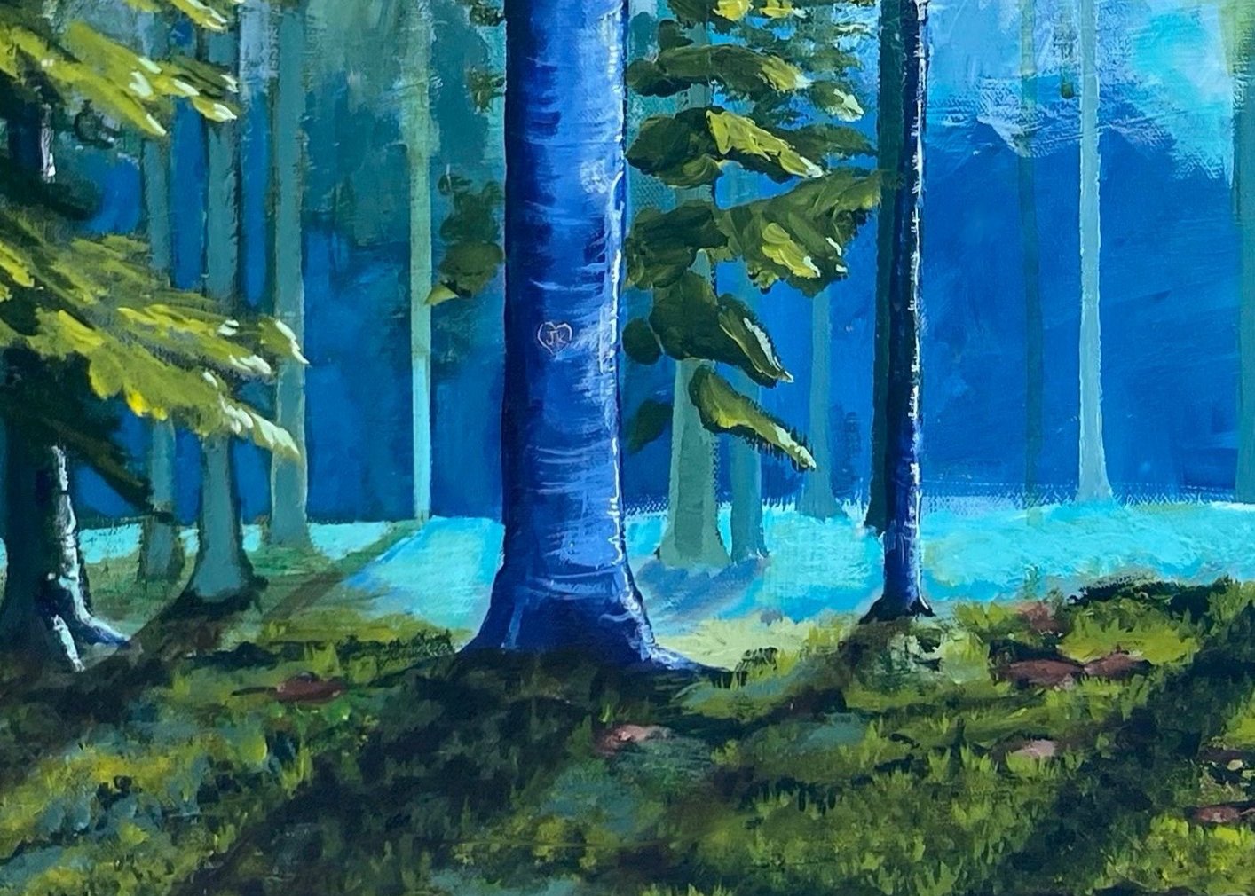 Freedom in the Forest art showing carving in tree
