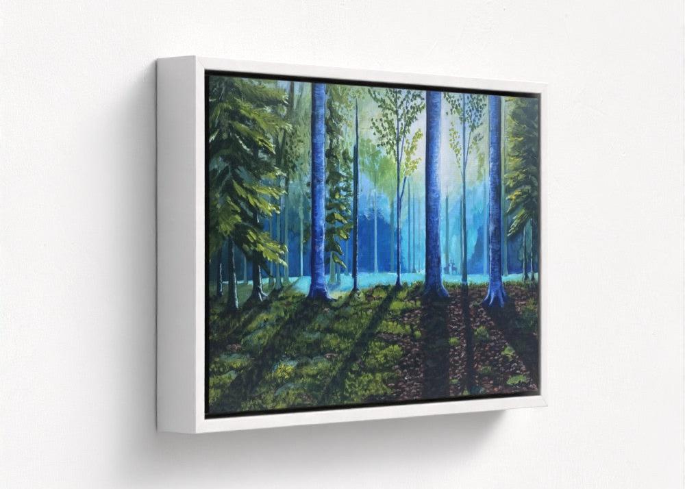 deer in serene forest white frame angle view
