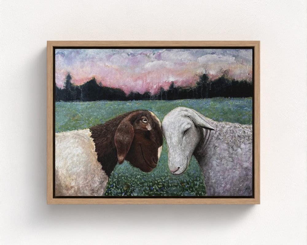 Framed artwork in neutral colors
